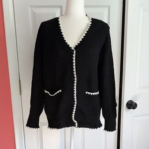 Black and White Women's Knit Button Front Cardigan Sweater NWOT